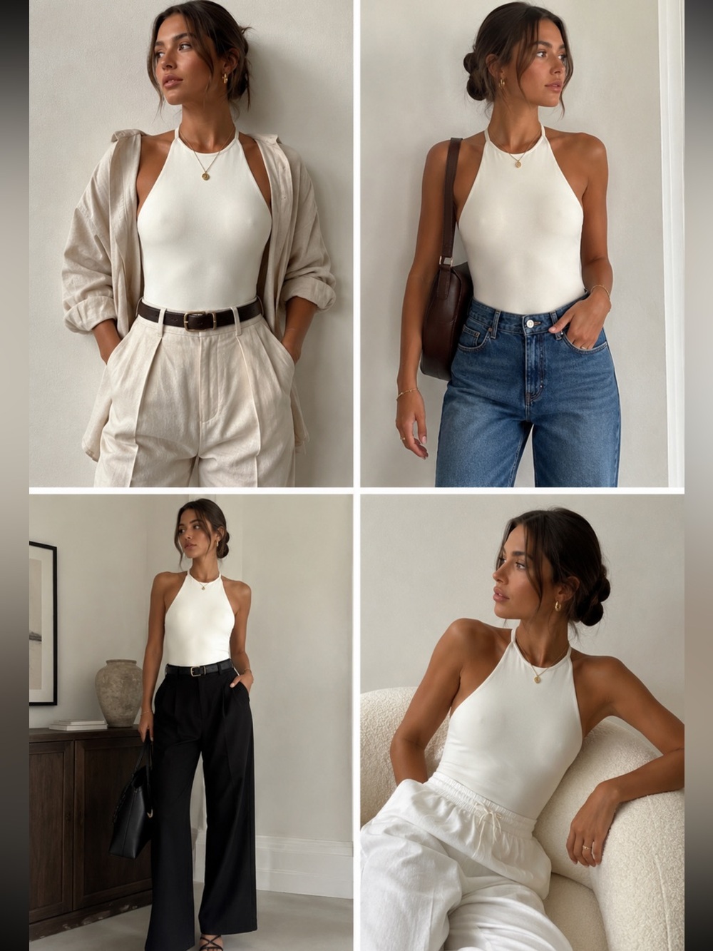 Zara  High Neck Halter-Style Tank Top in White